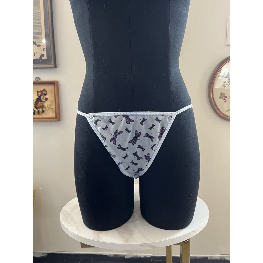 Vintage Classified Sheer Light Blue Pink Dragonfly Print Bikini Panties Large
